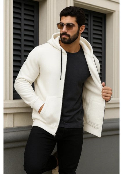 Erkek Kışlık Oversize Beyaz Kapsonlu Fermuarli Sweat fırsatları