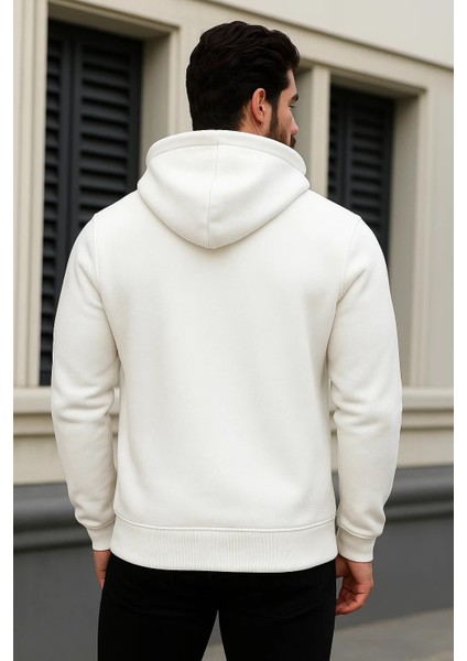 Erkek Kışlık Oversize Beyaz Kapsonlu Fermuarli Sweat indirimleri