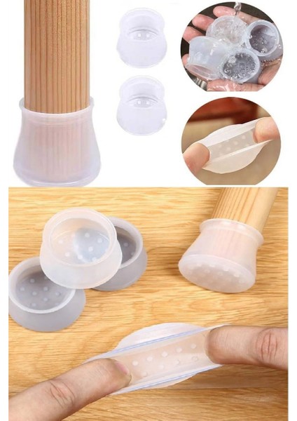 12'li Beyaz Silikon Zemin Koruyucu Pabuç Kaydırmaz - Mobilya Sandalye Masa Ayak - Çizdirmez