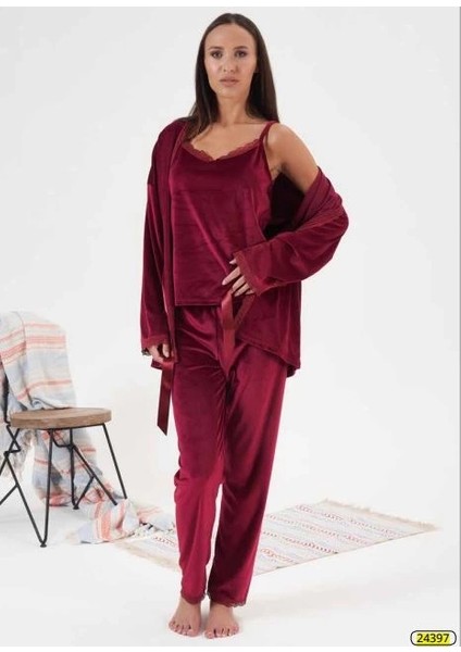 Estiva 24397 Bayan Kadife 3'lü Pijama Takım