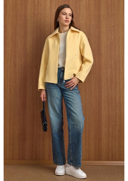 Fermuar Kapamalı Oversize Kısa Kaban SARI 3157 fırsatları