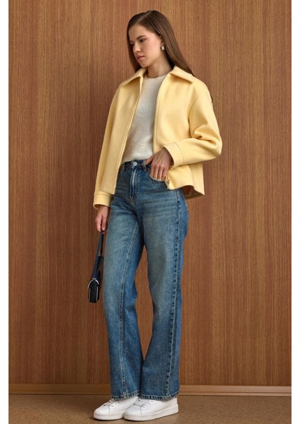 Fermuar Kapamalı Oversize Kısa Kaban SARI 3157