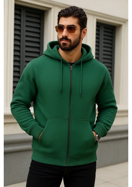 Erkek Kışlık Oversize Yeşil Kapsonlu Fermuarli Sweat fiyatları