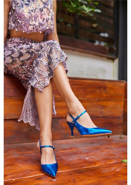 Allen Kadin Mavi Metalik Topuklu Ayakkabi