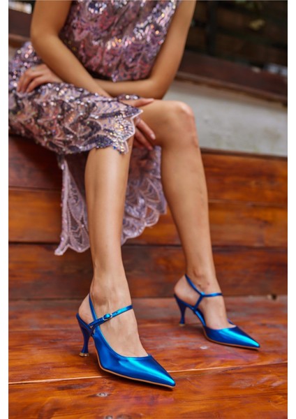 Allen Kadin Mavi Metalik Topuklu Ayakkabi