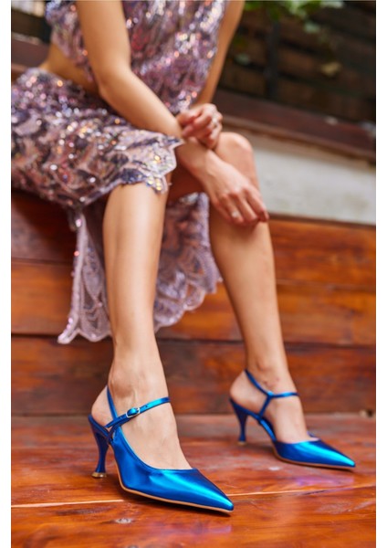 Allen Kadin Mavi Metalik Topuklu Ayakkabi