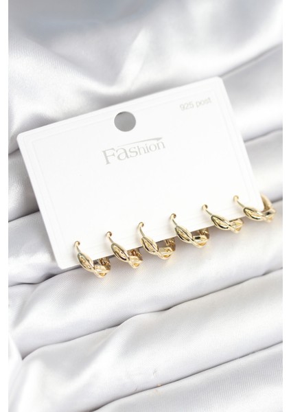 Gold Renk Pirinç Sarmal Model 925 Ayar Gümüş Çivili Kadın Küpe Seti - TJ-BKP11265