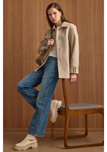 Gömlek Yaka Kuşak Detaylı Oversize Kısa Kaban TAŞ 3155 fiyatları