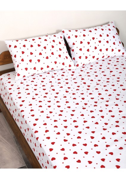 Kalp Desenli Lastikli Çarşaf Seti 180 × 200 cm + 2 Adet 50 × 70 cm Yastık Kılıfı fiyatları