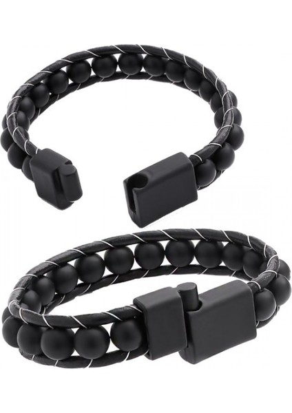 Mat Oniks Taşı Örmeli Deri Bileklik 31682B2D8M7 fiyatları