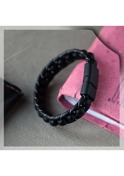 Mat Oniks Taşı Örmeli Deri Bileklik 31682B2D8M7 indirimleri