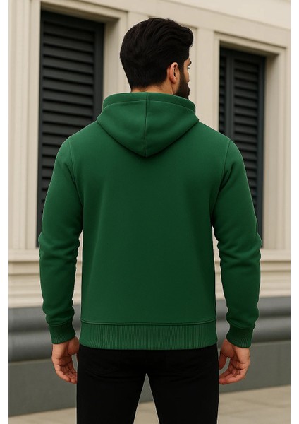 Erkek Kışlık Oversize Yeşil Kapsonlu Fermuarli Sweat indirimleri