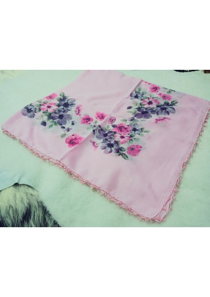 El Emeği Kenarı Inci Kum Boncuklu Yazma Tülbent Yemeni Çeyizlik Hediyelik 100X100CM