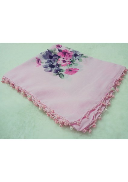 El Emeği Kenarı Inci Kum Boncuklu Yazma Tülbent Yemeni Çeyizlik Hediyelik 100X100CM