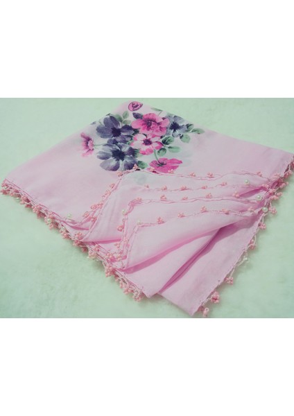 El Emeği Kenarı Inci Kum Boncuklu Yazma Tülbent Yemeni Çeyizlik Hediyelik 100X100CM