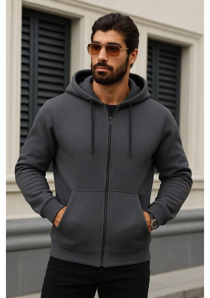 Erkek Kışlık Oversize Füme Kapsonlu Fermuarli Sweat fiyatları
