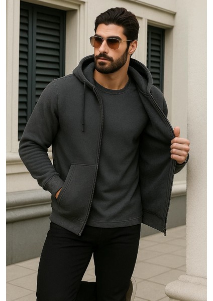 Erkek Kışlık Oversize Füme Kapsonlu Fermuarli Sweat fırsatları