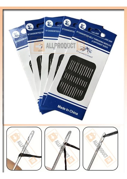 12'li Kolay Iplik Geçirilen Iğne Seti Aparatsız Dikiş Iğneleri, El Işi ve Dikiş Için Pratik, Hızlı Iplik Geçirme Özelliği