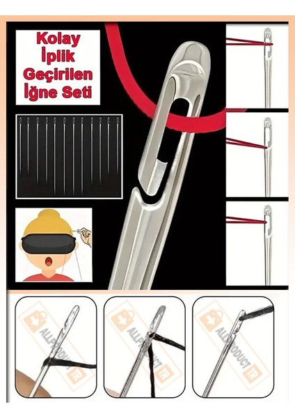 12'li Kolay Iplik Geçirilen Iğne Seti Aparatsız Dikiş Iğneleri, El Işi ve Dikiş Için Pratik, Hızlı Iplik Geçirme Özelliği