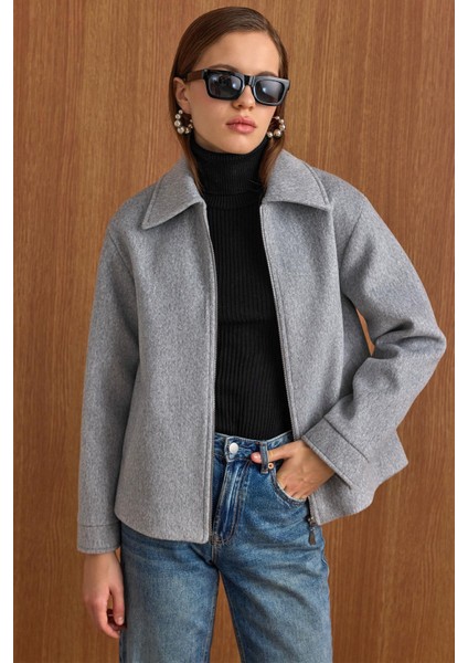 Fermuar Kapamalı Oversize Kısa Kaban AÇIK GRİ 3157 modelleri