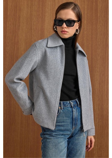 Fermuar Kapamalı Oversize Kısa Kaban AÇIK GRİ 3157