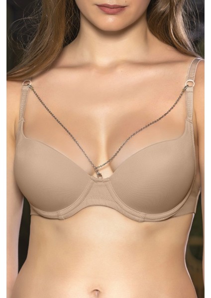 Günlük Kullanıma Uygun Ten Zincir Aksesuarlı Yarım Push-Up Sütyen,destekli, Düşük Dekolte Uyumlu