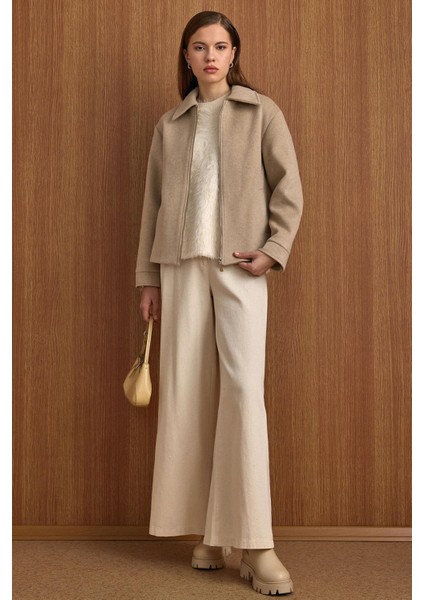 Fermuar Kapamalı Oversize Kısa Kaban TAŞ 3157