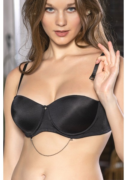 Siyah Zincir Detaylı Askısı Çıkarılabilir Push-Up Sütyen, Kadın Iç Giyim fiyatları