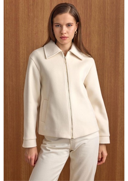 Fermuar Kapamalı Oversize Kısa Kaban EKRU 3157 fiyatları