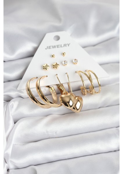 6 Çift Kadın Küpe Seti Gold Renk - TJ-BKP11319