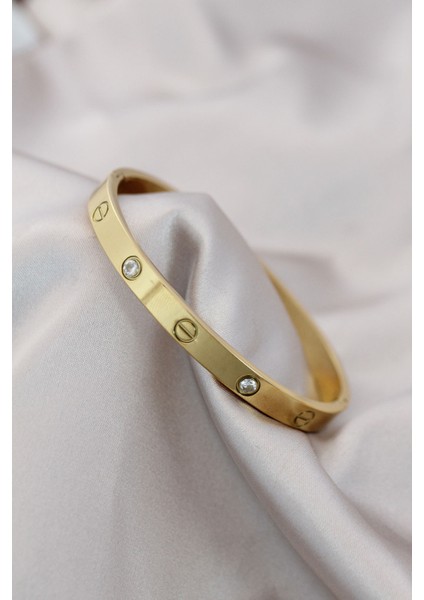 316L Çelik Gold Renk Zirkon Taşlı Bileklik - TJ-BB4119