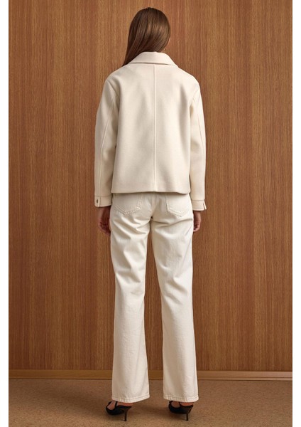 Fermuar Kapamalı Oversize Kısa Kaban EKRU 3157