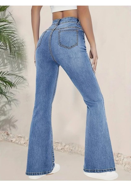 Kadın Yüksek Bel Ispanyol Paça Kot Pantolon fiyatları