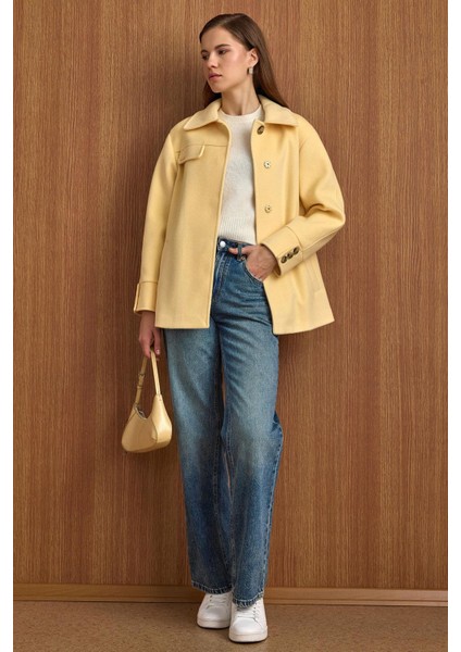 Gömlek Yaka Kuşak Detaylı Oversize Kısa Kaban SARI 3155