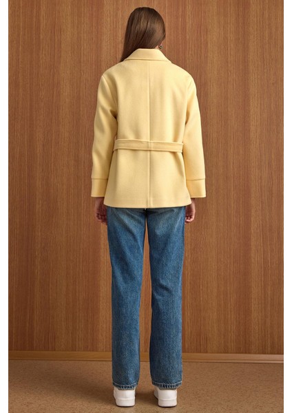 Gömlek Yaka Kuşak Detaylı Oversize Kısa Kaban SARI 3155