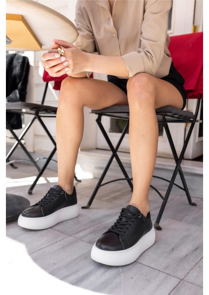 Cupy Kadin Siyah Gercek Deri Eva Taban Sneaker modelleri