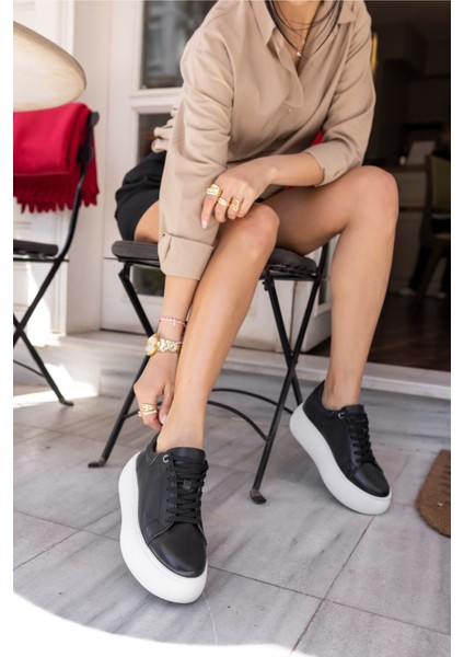 Cupy Kadin Siyah Gercek Deri Eva Taban Sneaker