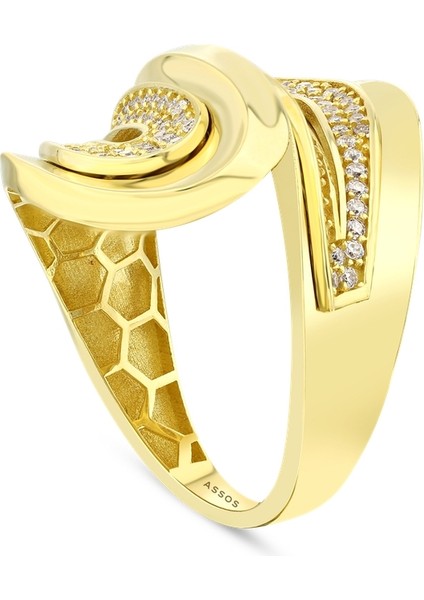 Altın Taşlı Tasarım Yüzük - 14K