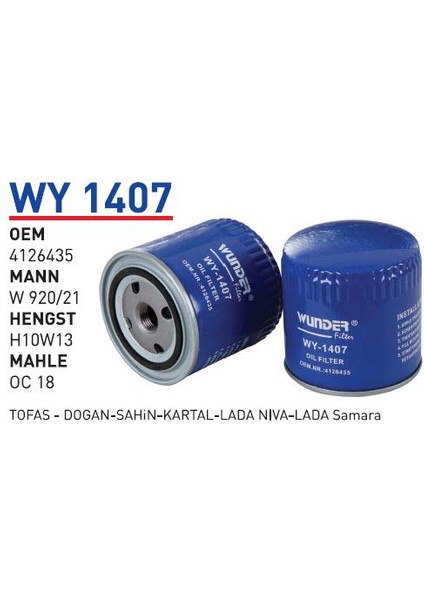 WY1407 Oem 4126435 Fiat Tofaş Doğan Şahin Kartal Otomobil Yağ Filtre Oil Filter