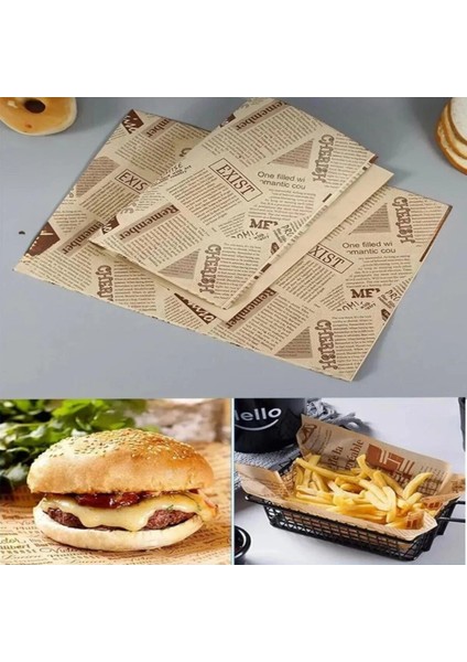 50 Adet - Kendinden Desenli Yağlı Kağıt -Vintage Gazete Desen Sunum Kağıdı - Karışık Desen modelleri