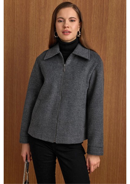 Fermuar Kapamalı Oversize Kısa Kaban KOYU GRİ 3157 fiyatları