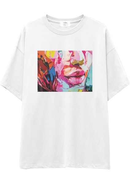 Lips Oversize Tişört - Beyaz