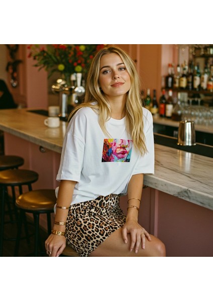 Lips Oversize Tişört - Beyaz fiyatları