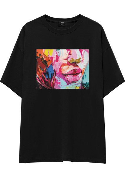 Lips Oversize Tişört - Siyah