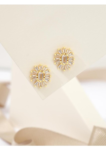 925 Ayar Sarı Altın Kaplama Baget Taşlı Gümüş Küpe modelleri