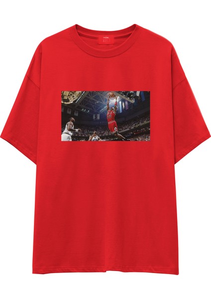 Michael Jordan Chicago Bulls 1997 Oversize Tişört - Kırmızı