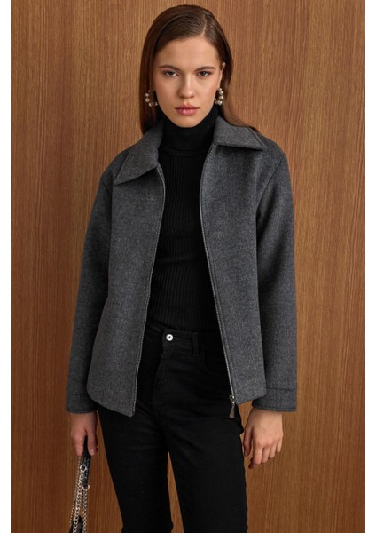 Fermuar Kapamalı Oversize Kısa Kaban KOYU GRİ 3157 fırsatları