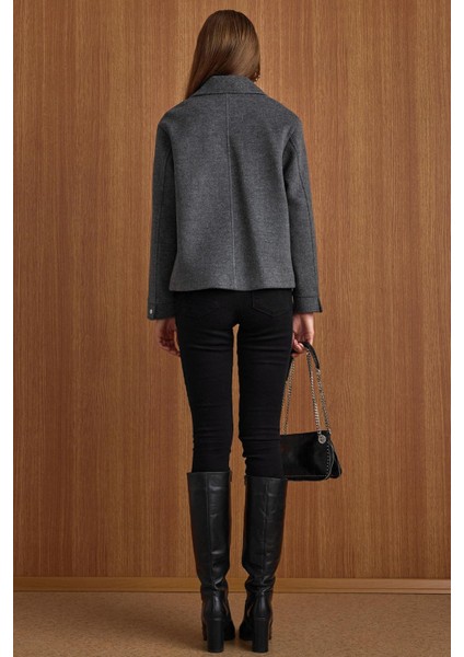 Fermuar Kapamalı Oversize Kısa Kaban KOYU GRİ 3157