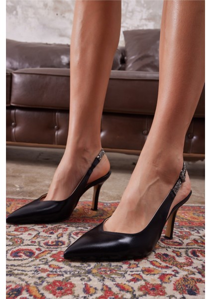 Penny Kadın Gumus Taş Detay Topuklu Ayakkabi