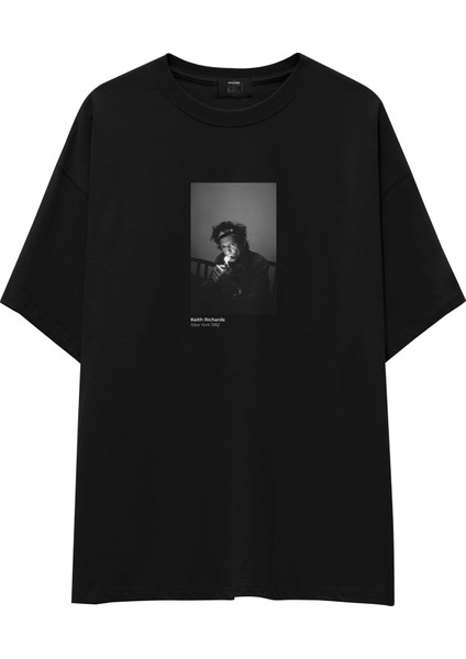 Keith Richards New York 1992 Oversize Tişört -Siyah